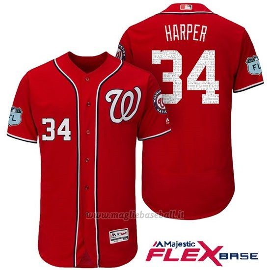 Maglia Baseball Uomo Washington Nationals Bryce Harper Scarlet 2017 Allenamento Primaverile Flex Base Giocatore